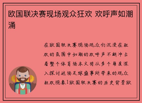 欧国联决赛现场观众狂欢 欢呼声如潮涌