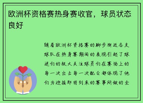 欧洲杯资格赛热身赛收官，球员状态良好