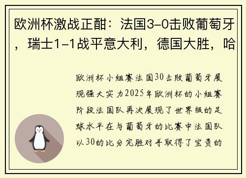 欧洲杯激战正酣：法国3-0击败葡萄牙，瑞士1-1战平意大利，德国大胜，哈兰德破门
