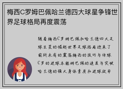 梅西C罗姆巴佩哈兰德四大球星争锋世界足球格局再度震荡