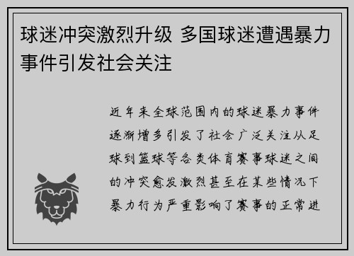 球迷冲突激烈升级 多国球迷遭遇暴力事件引发社会关注